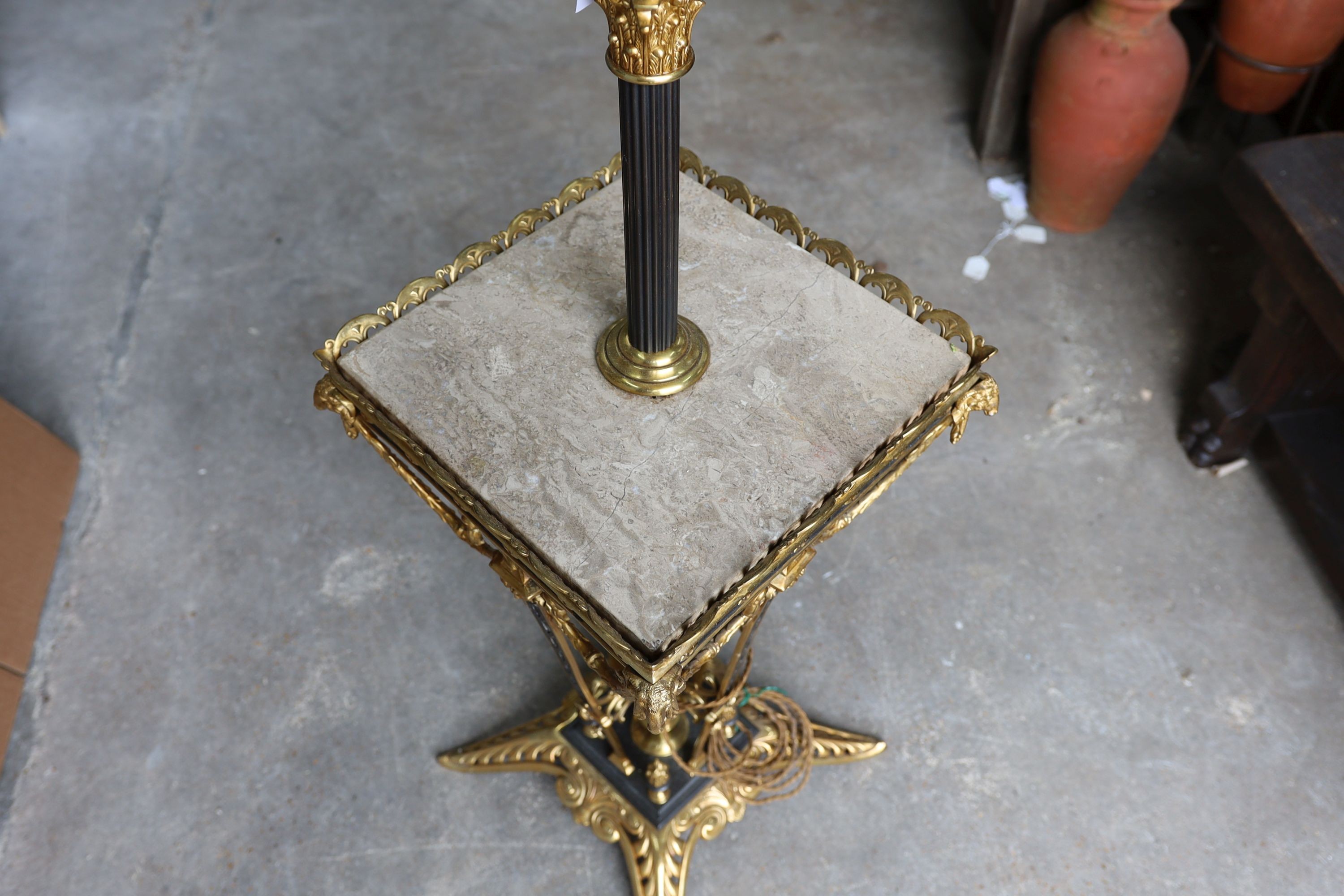 An ornate telescopic lamp standard, height with shade 165cm